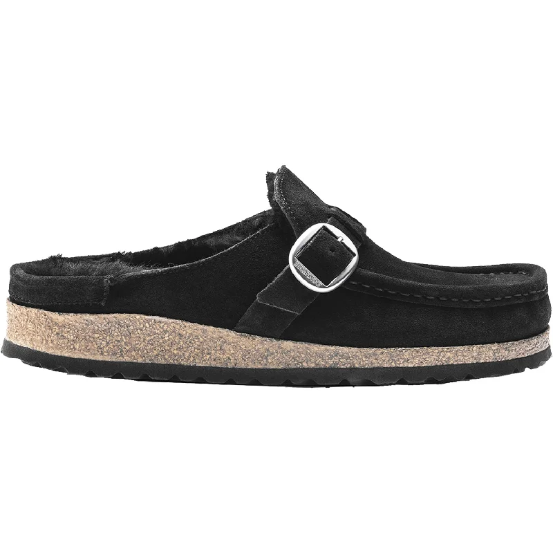 mules-&-clogs-with-adjustable-fit-Stylish-mules-for-spring-Women's Birkenstock Buckley Shearling Black Suede