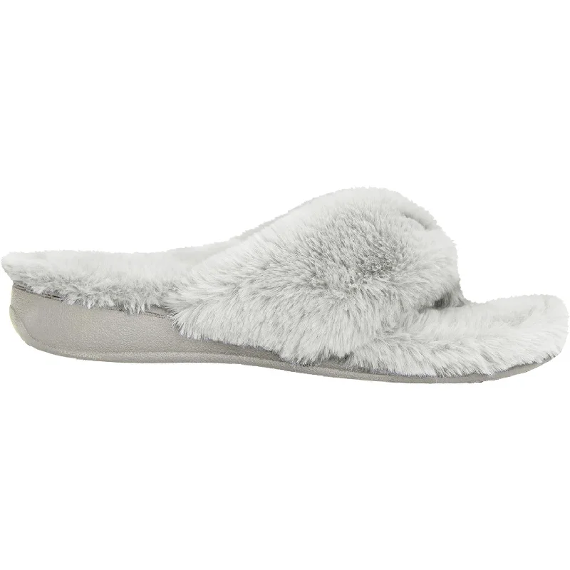 cooling slippers-  slippers for ultimate style and comfort indoors-Women's Vionic Gracie Plush Light Grey Faux Fur