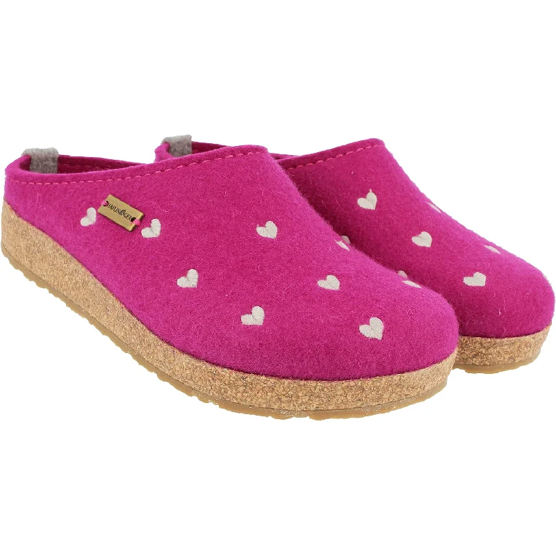 flannel slippers-  slippers for chilling and relaxing at home-Women's Haflinger Grizzly Cuoricino Kardinal Wool