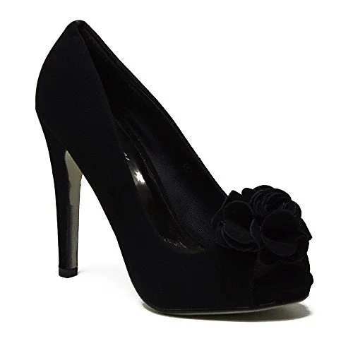 Women's Akira-02 Rosette Peep Toe Suede Pumps Dress Shoes