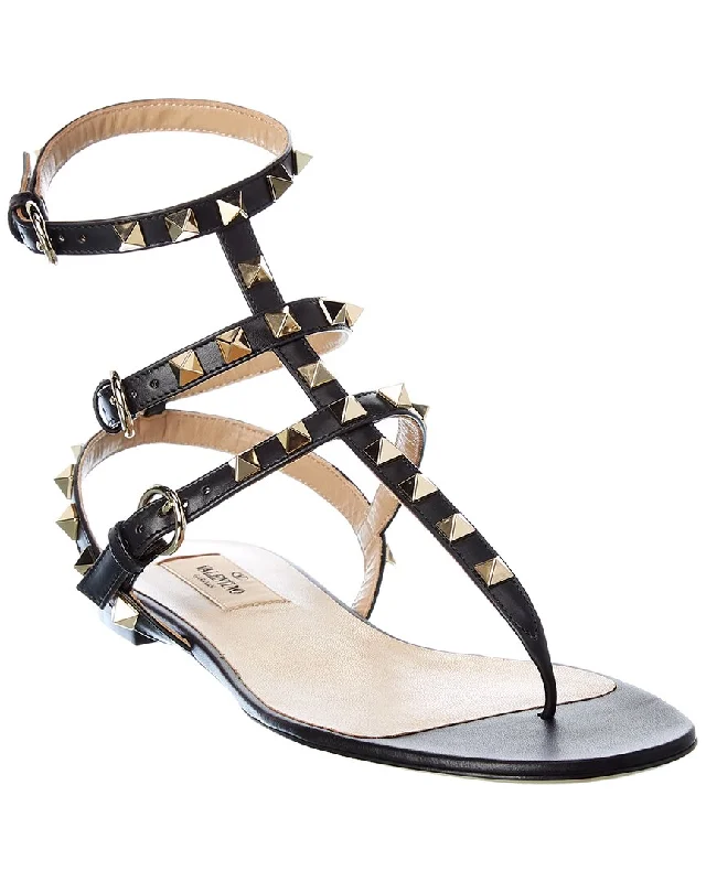 sandals for kids-  Comfortable sandals for hot summer road trips-Valentino Rockstud Caged Leather Ankle Strap Sandal