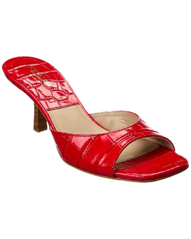 sandals with removable straps-  Sandals for walking long distances on summer vacations-Michael Kors Collection Anita Runway Croc-Embossed Leather Sandal