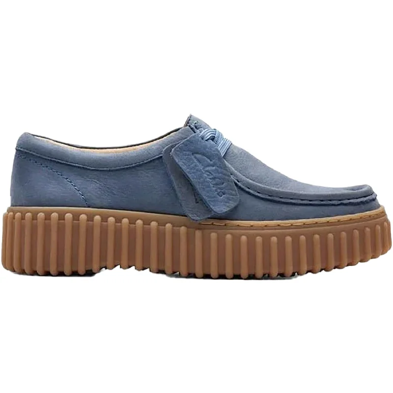 casual shoes for soft surface-Casual shoes with extra padding for walking-Women's Clarks Torhill Bee Blue Nubuck