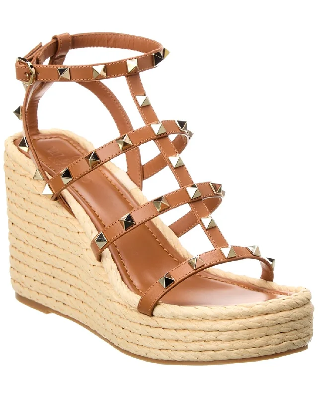 sandals for arthritis-  Comfortable sandals for long days at the pool-Valentino Rockstud Caged 95 Leather Wedge Sandal