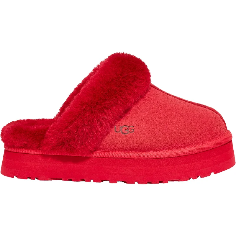 house slippers-  slippers with soft faux fur lining-Women's UGG Disquette Samba Red Sheepskin