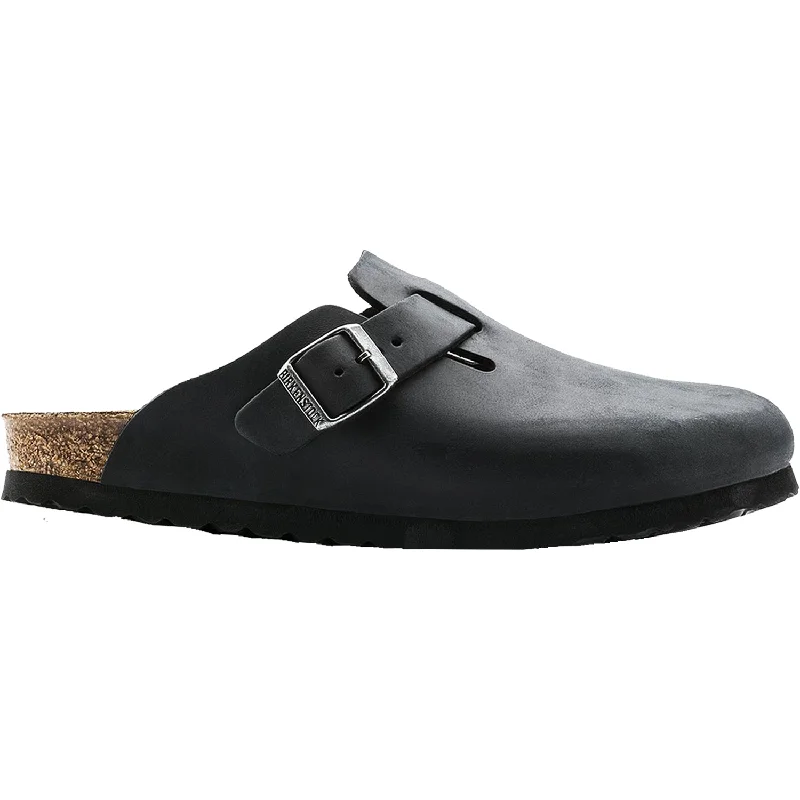 mules-&-clogs-with-adjustable-slingback-Mules-for-rainy-day-Unisex Birkenstock Boston Black Oiled Leather