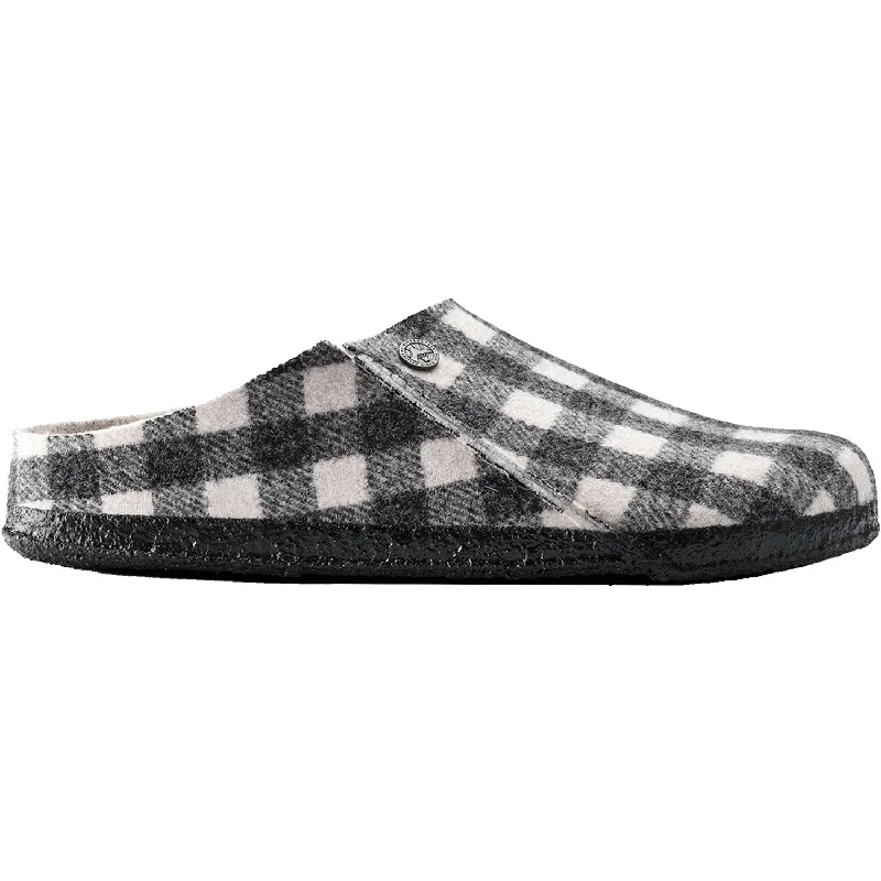 breathable indoor slippers-  slippers with a cozy wool exterior-Women's Birkenstock Zermatt Plaid White/Natural Wool