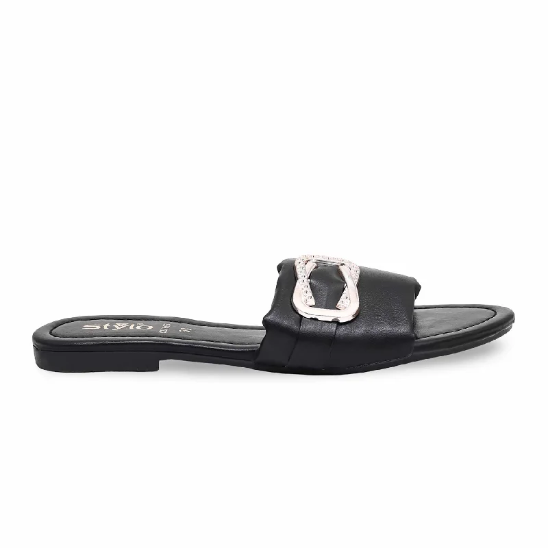 ergonomic home slippers-  slippers with plush exterior and comfort-Black Casual Slipper CL1665