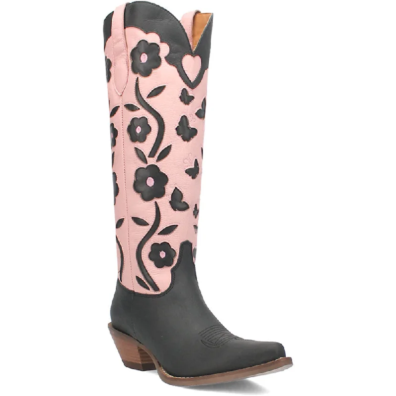 boots for summer rain-  Dingo's Goodness Gracious Black and Pink Leather Almond Toe Boots