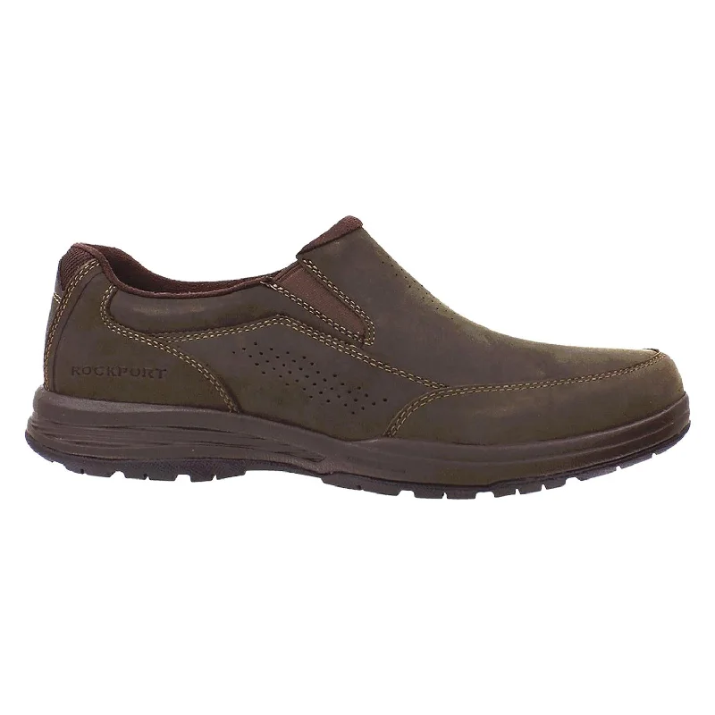 casual shoes for travel trips-Casual shoes for work-Men's Rockport Barecove Park Slip-On Dark Brown Nubuck