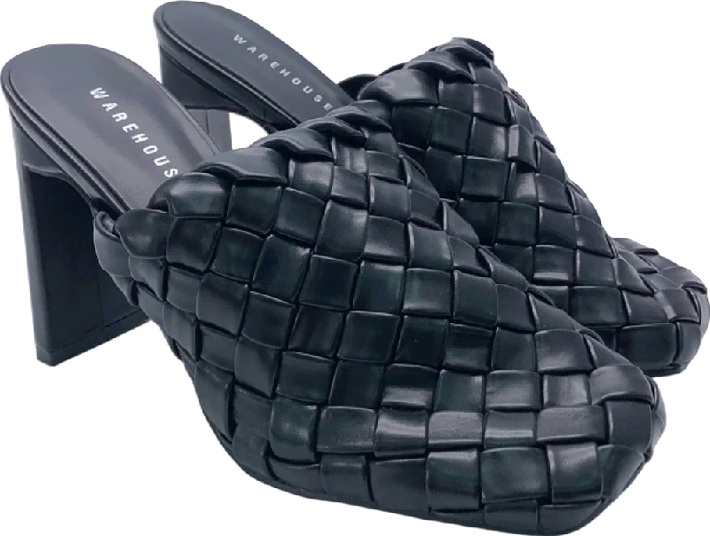 Warehouse Black Woven Slip-On Heeled Mule Size UK 6