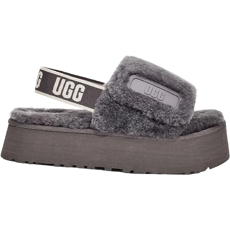 house slippers with arch support-  slippers for morning walks-Women's UGG Disco Slide Dark Grey Sheepskin