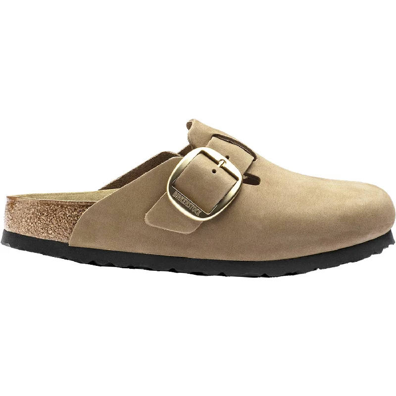 mules-&-clogs-with-everyday-comfort-Comfortable-heel-mules-Women's Birkenstock Boston Big Buckle Mud Green Nubuck