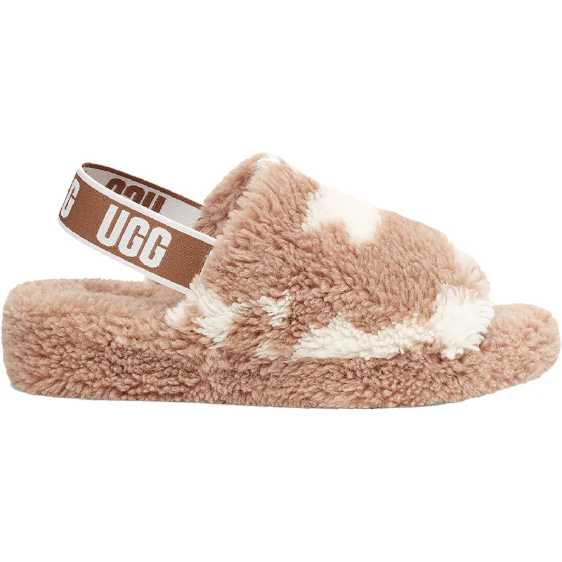 house slippers-  slippers for comfy lounging indoors-Women's UGG Fluff Yeah Slide Cowprint Mesa Sand Sheepskin