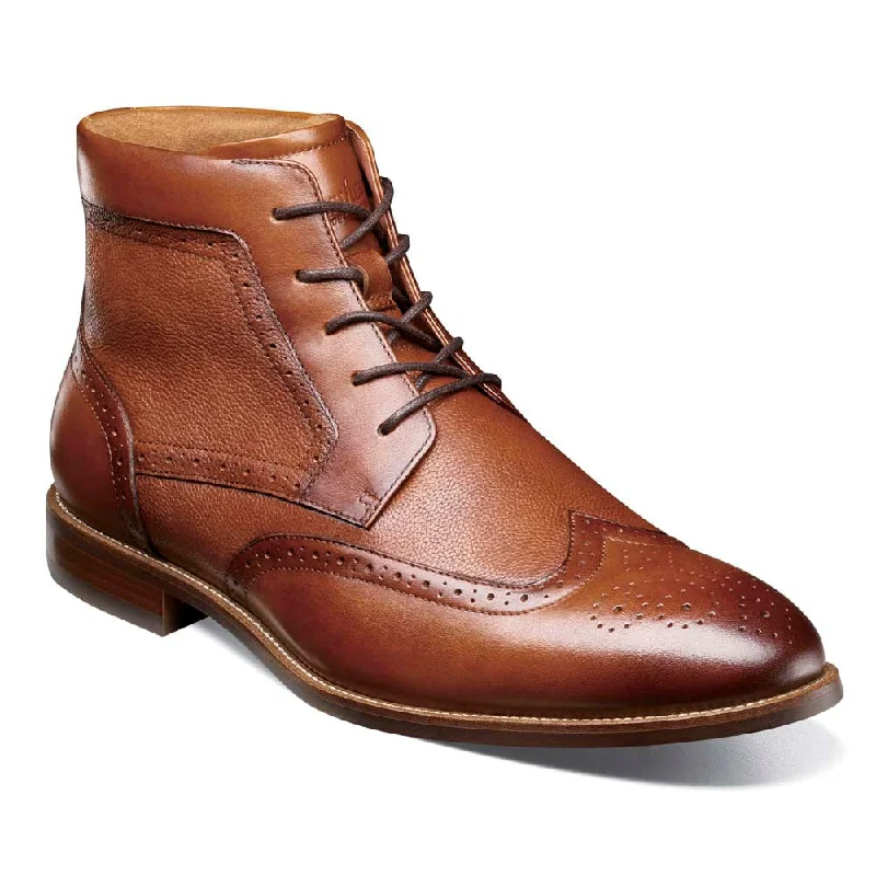 boots for service workers-  Florsheim RUCCI Wingtip Cognac Lace Up Boots