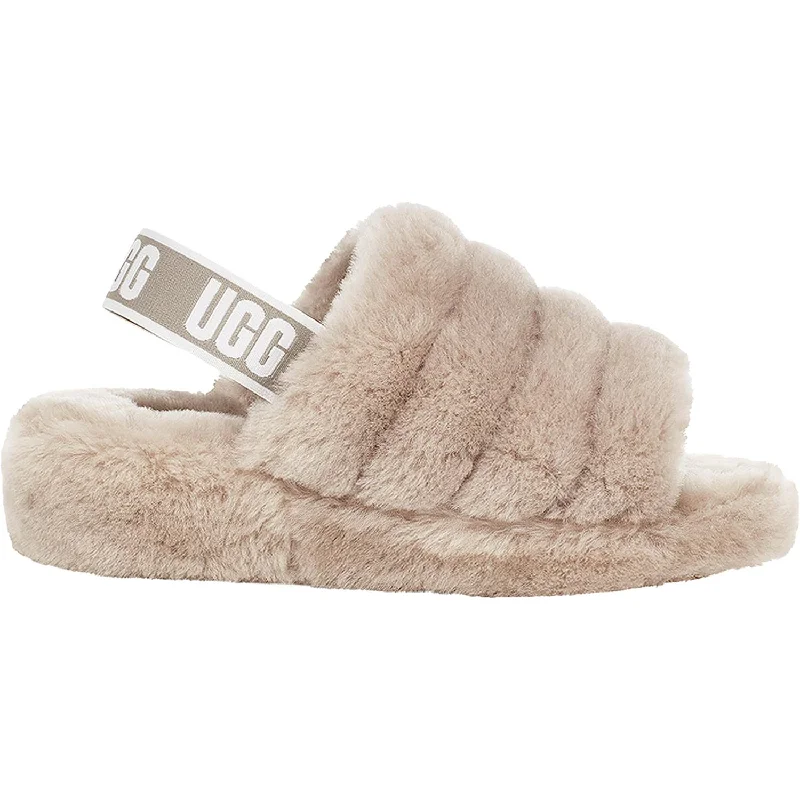 fluffy memory foam slippers-  plush slippers with bow detail-Women's UGG Fluff Yeah Slide Goat Sheepskin