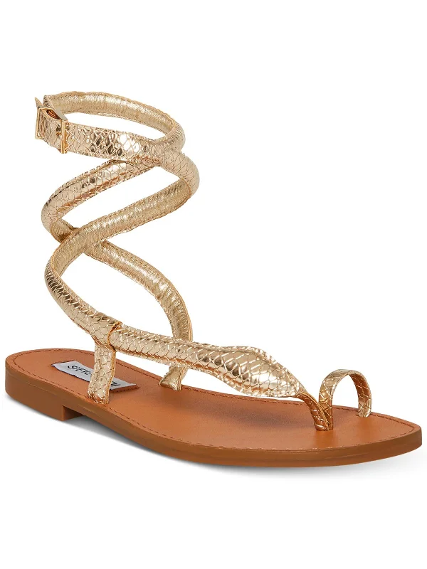 sandals for everyday wear-  Fashionable sandals for tropical islands-Scales Womens Snake Print Toe Loop Ankle Strap