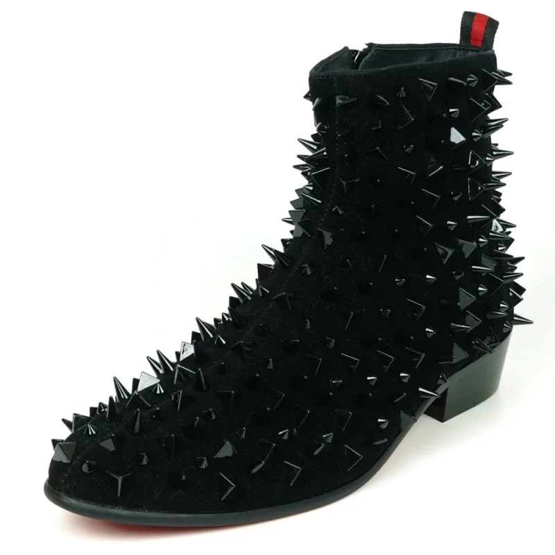 boots for cowboy look-  Fiesso FI-7527 Black Suede Black Spikes Encore Boots