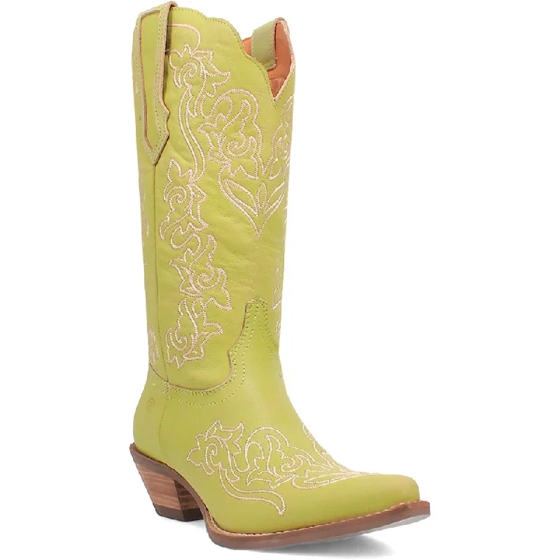 boots for outdoor protection-  Dingo's Flirty N' Fun Green Almond Toe Leather Boots