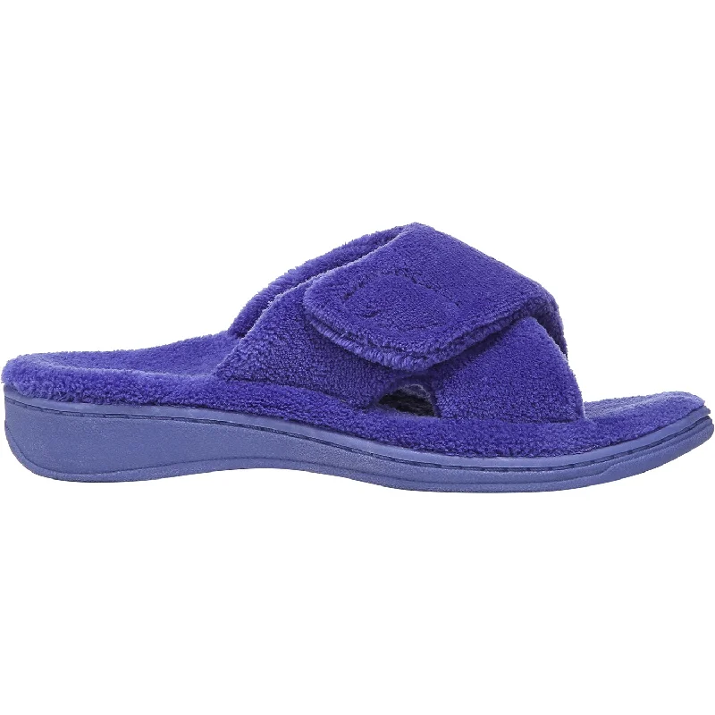 high quality slippers-  slippers with trendy faux fur embellishments-Women's Vionic Relax Royal Blue Terrycloth