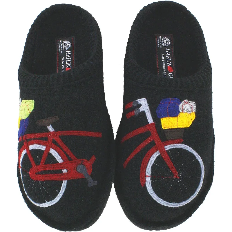 wide fit slippers-  slippers for warm feet-Women's Haflinger Bicycle Black Boiled Wool