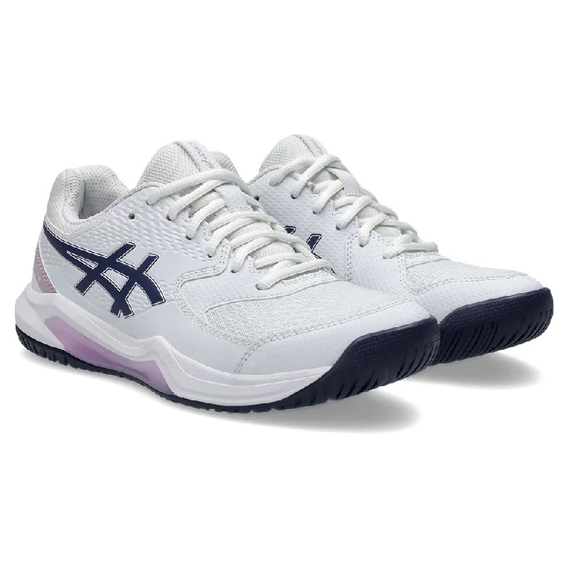 Women`s GEL-Dedicate 8 Wide Tennis Shoes White and Indigo Fog