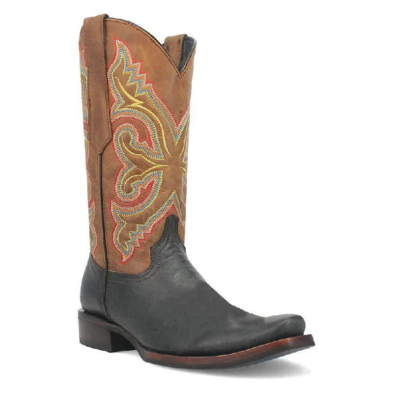 boots for Thanksgiving-  Dingo True Grit Black and Tan Snoot Toe Leather Western Boots