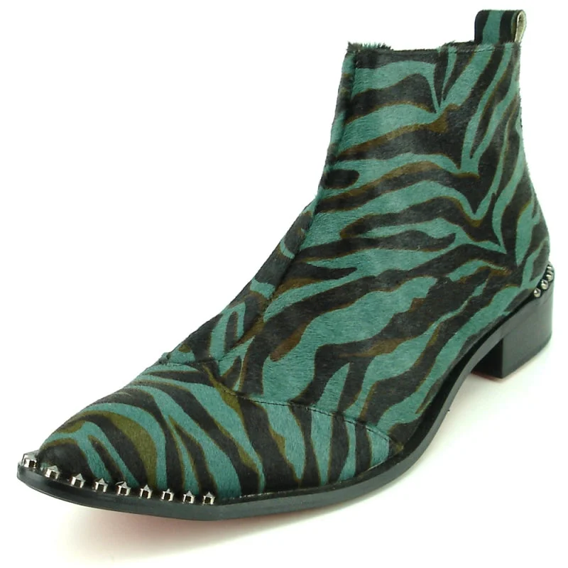 boots for skirts-  Fiesso FI-7315 Green Black Leopard Boots