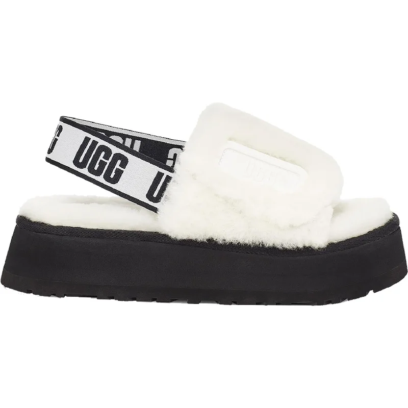 cute fluffy slippers-  fluffy slippers for women-Women's UGG Disco Slide White Sheepskin