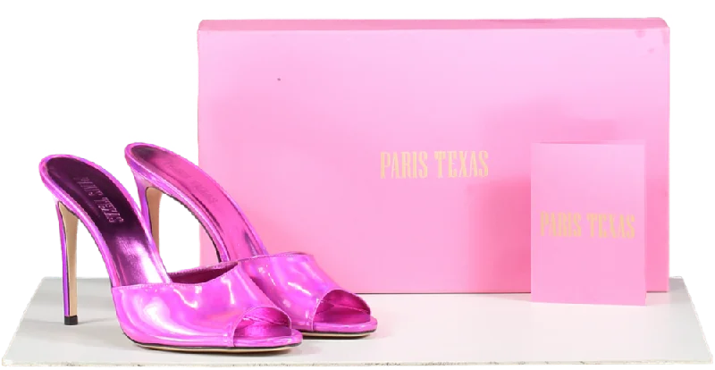 Paris Texas Fuchsia Pink Mirror Tech Fabric Stiletto Mules UK 4.5 EU 37.5 👠