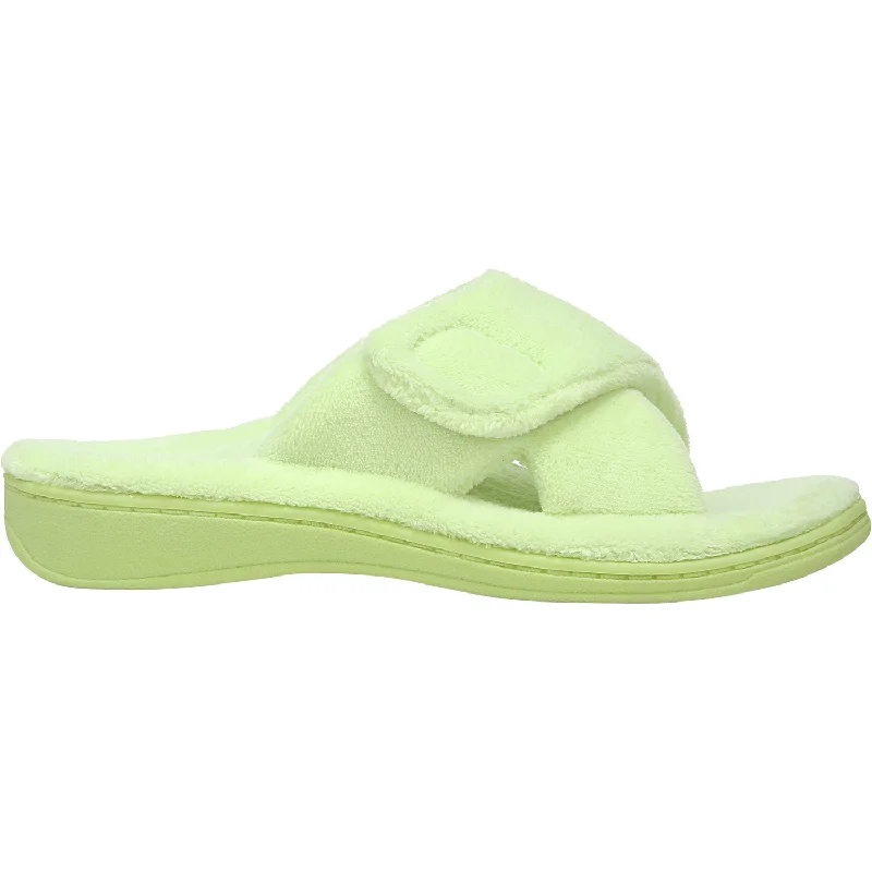 extra wide slippers-  slippers with breathable interior lining-Women's Vionic Relax Pale Lime Terrycloth