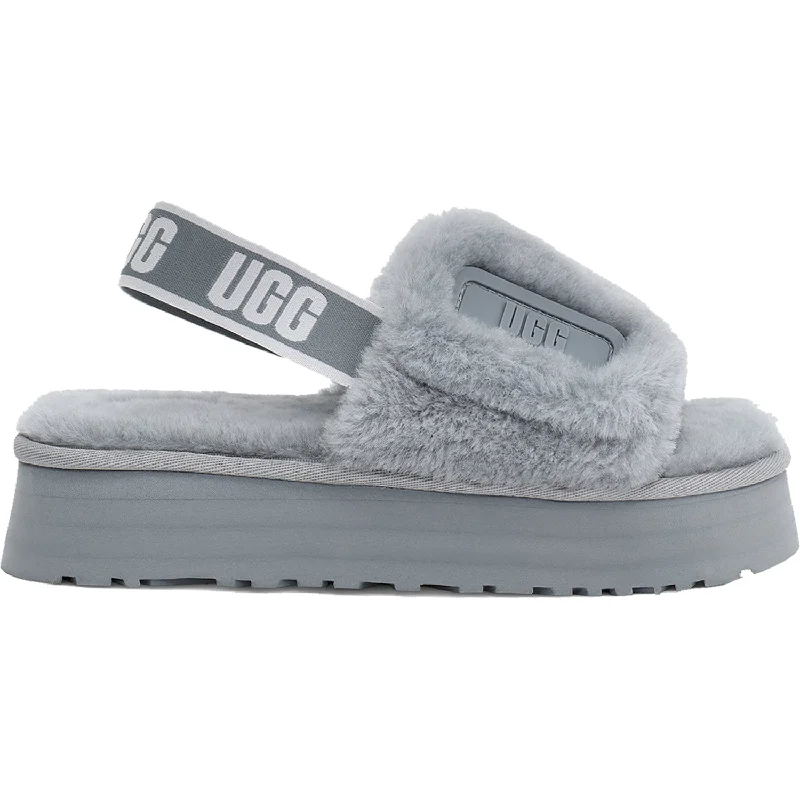 extra wide slippers-  slippers for relaxing indoors in warmth-Women's UGG Disco Slide Ash Fog Sheepskin