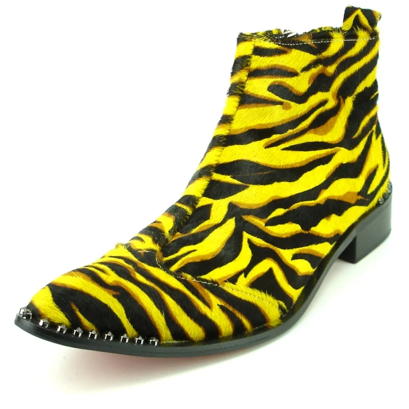 boots for leggings-  Fiesso FI-7315 Yellow Black Leopard Boots