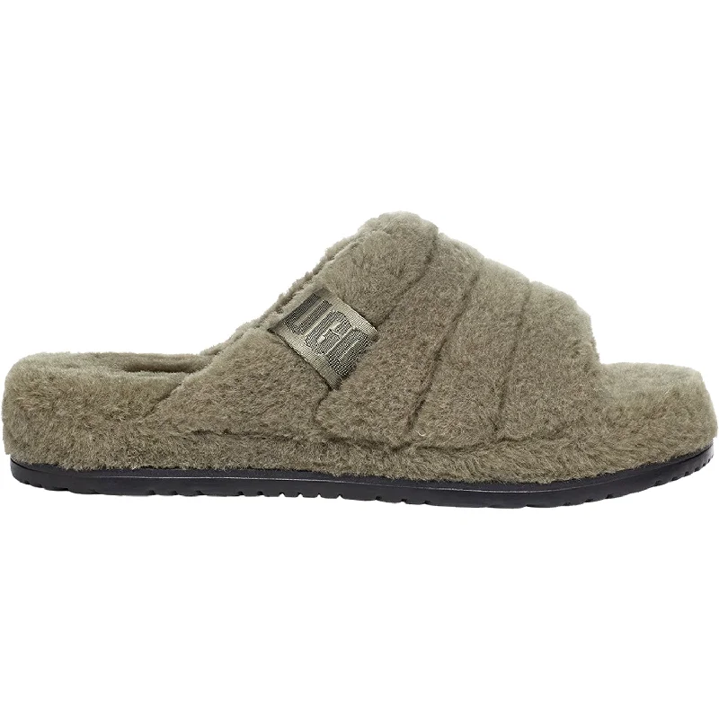 warmest slippers-  slippers for mornings at home-Men's UGG Fluff You Burnt Olive Wool