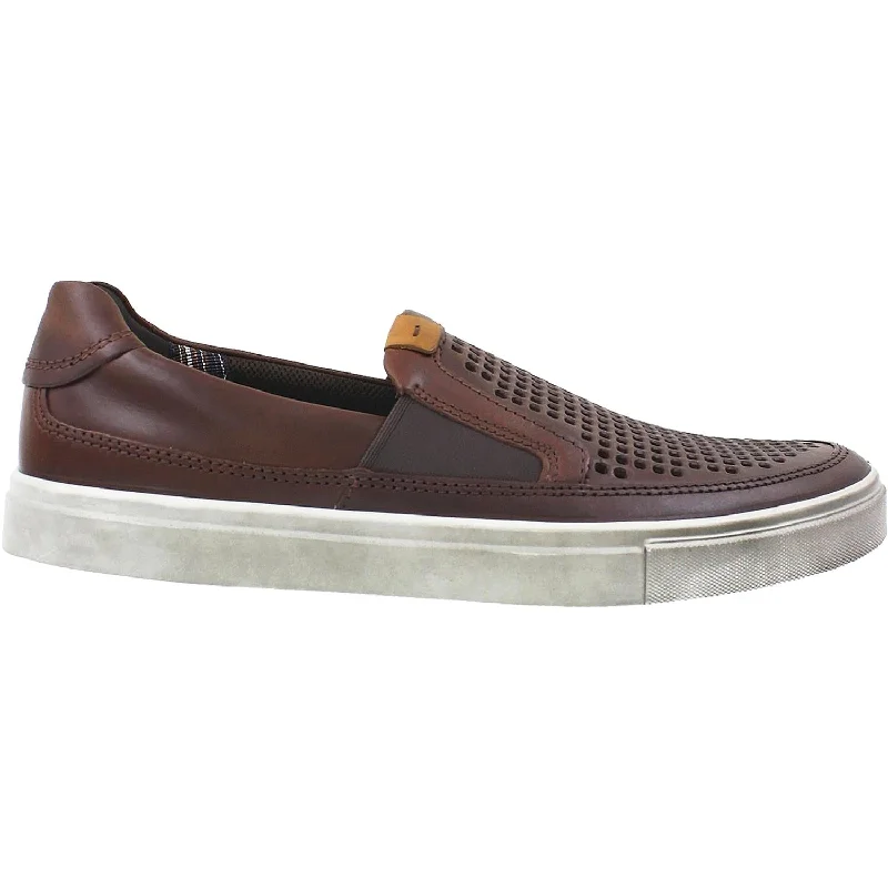 casual shoes for padded footbed-Stylish casual shoes for a relaxed lifestyle-Men's Ecco Kyle Perf Slip-On Cognac Leather