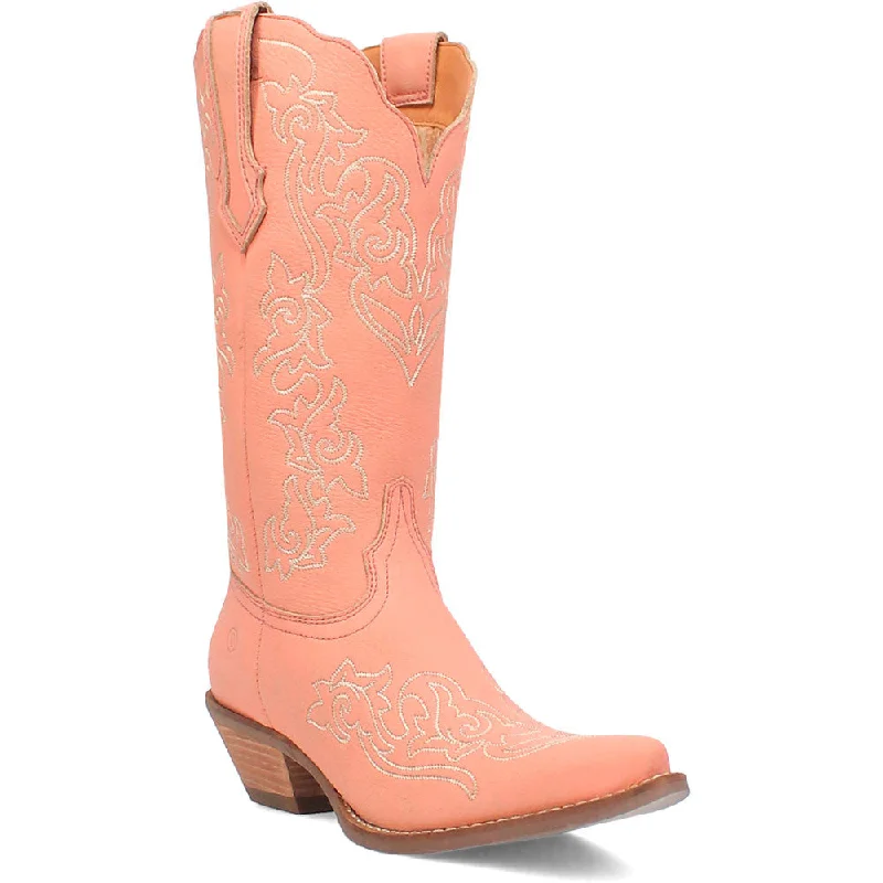 boots for hiking trails-  Dingo's Flirty N' Fun Peach Almond Toe Leather Boots