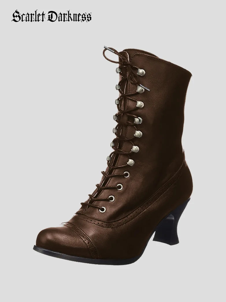 boots for trendy looks-  Women's Victorian Gothic Mid-calf High-heeled Boots