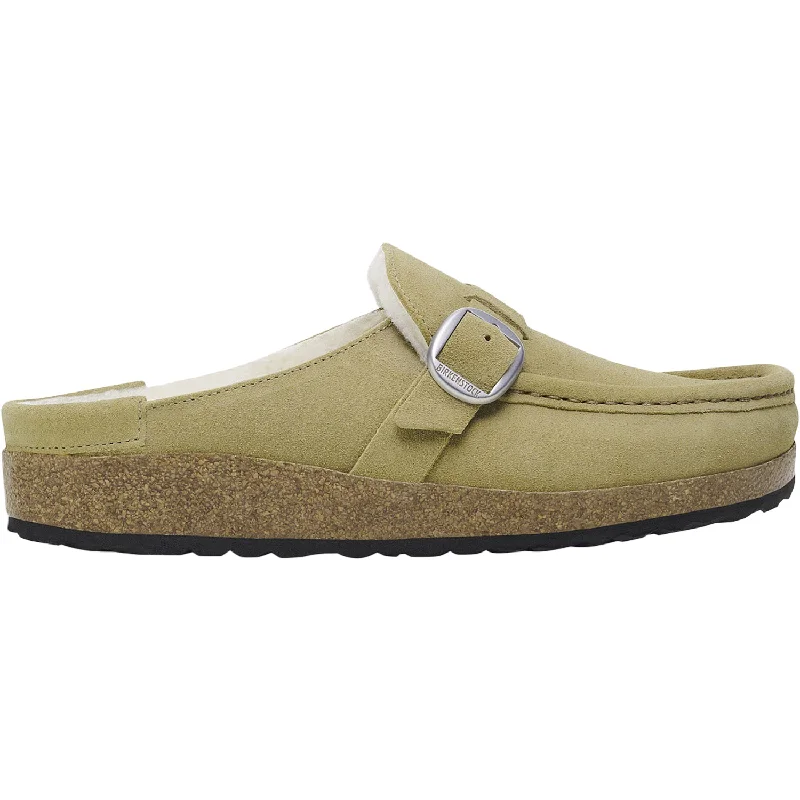 mules-&-clogs-with-extra-padding-Mules-for-summer-vibes-Women's Birkenstock Buckley Shearling Taupe Suede