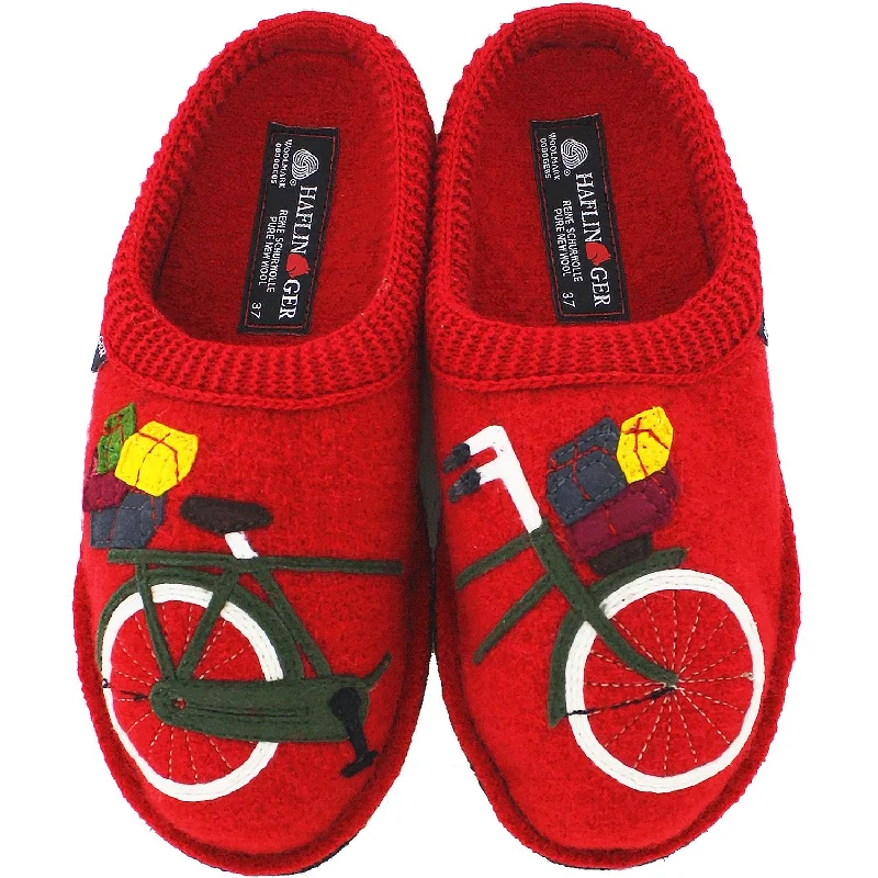 high arch slippers-  slippers for versatile comfort-Women's Haflinger Bicycle Red Wool