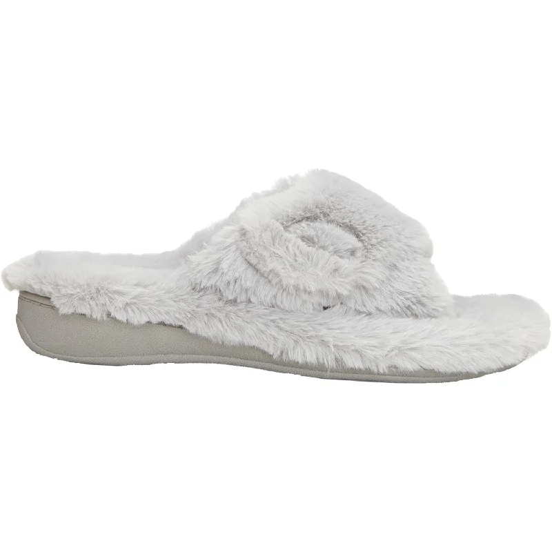 slippers for outdoor-  slippers for evening lounging-Women's Vionic Relax Plush Light Grey Faux Fur