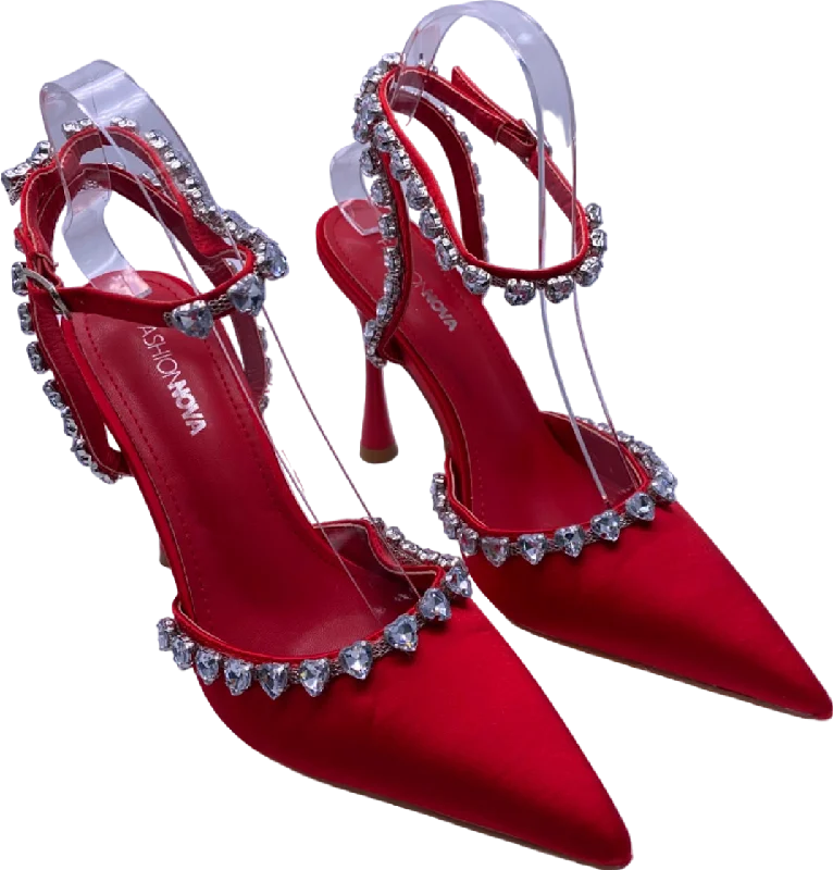 Fashion Nova Red Rhinestone Embellished Pointed Heels UK 4