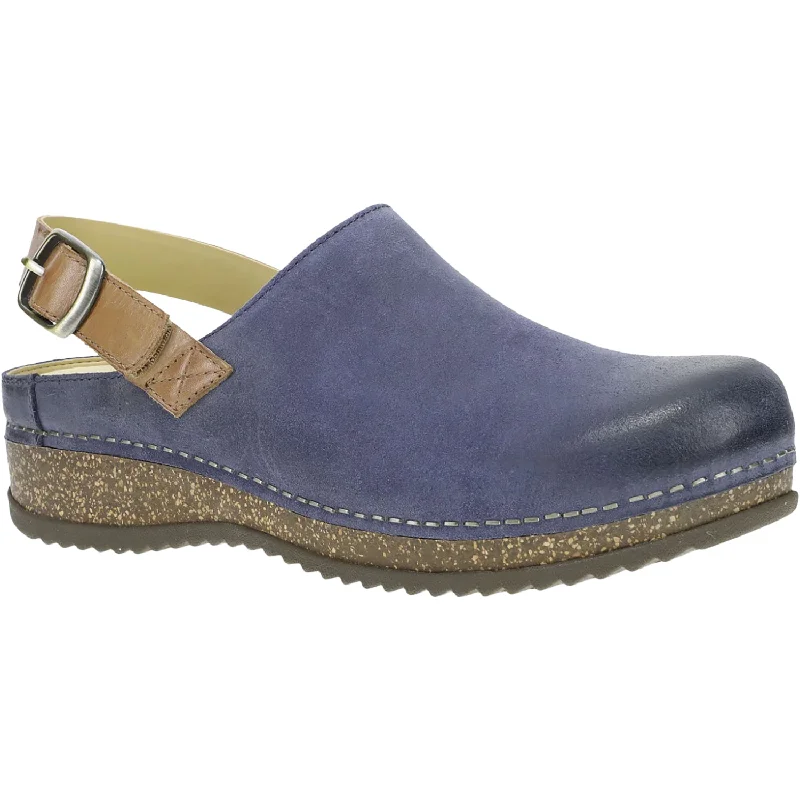 mules-&-clogs-with-padded-cushioning-Gold-mules-Women's Dansko Merrin Blue Burnished Suede