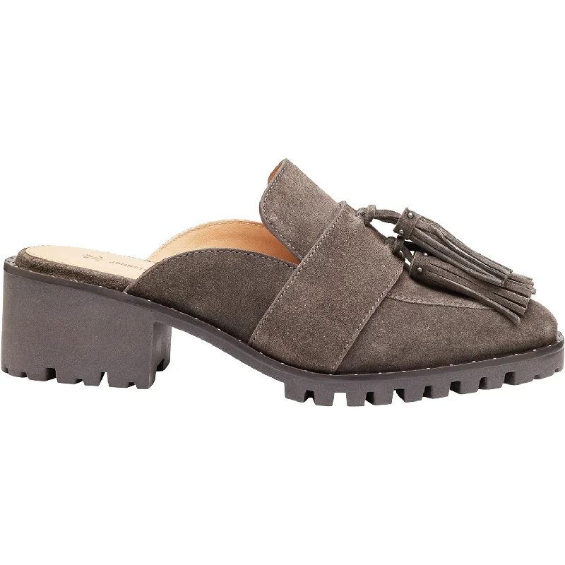 casual shoes for trendy daily wear-Casual shoes for walking all over town-Women's Johnston & Murphy Alice Fringe Mule Dark Grey Suede