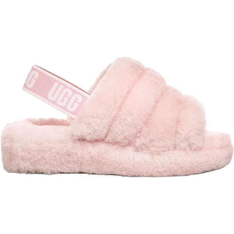 cloud slippers-  slippers with soft leather lining-Women's UGG Fluff Yeah Slide Seashell Pink Sheepskin