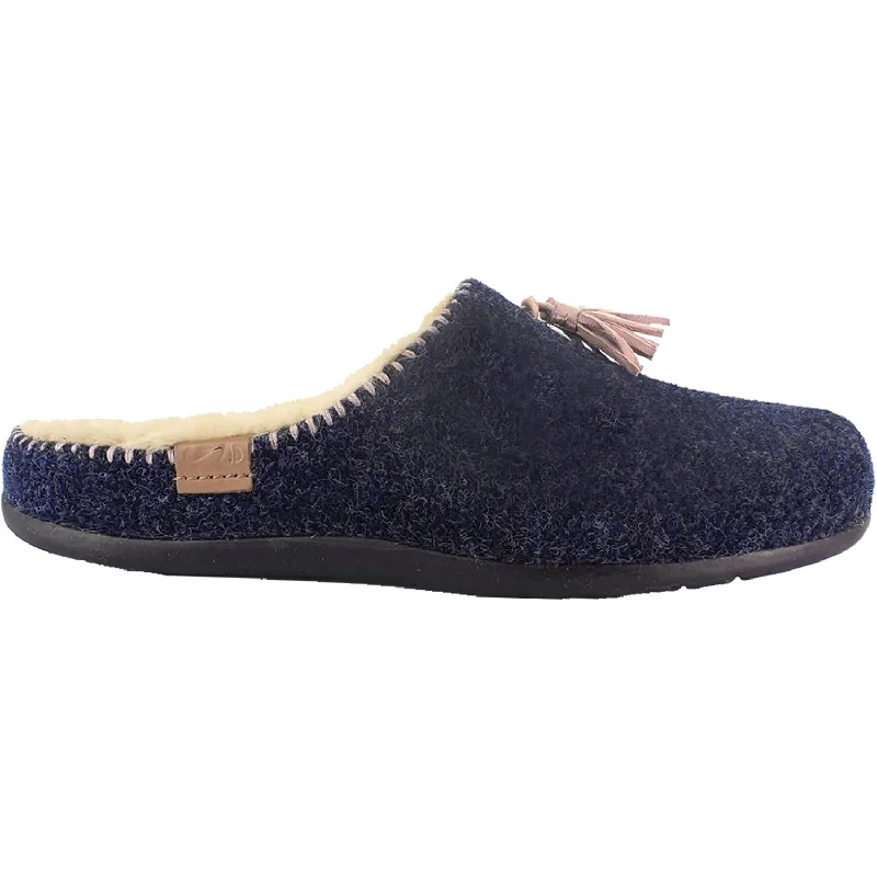 slippers with support for women-  slippers with cozy plush fabric-Women's Strive Lille Navy Wool