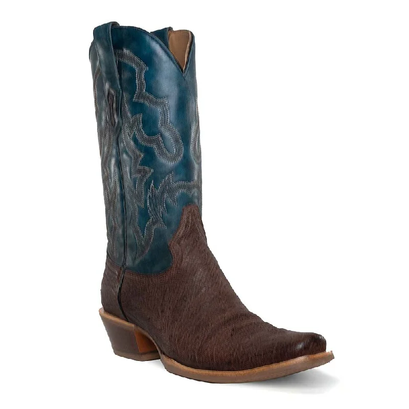 boots for business casual wear-  Corral Men's Western Toe Brown & Navy Ostrich Horseman Boots