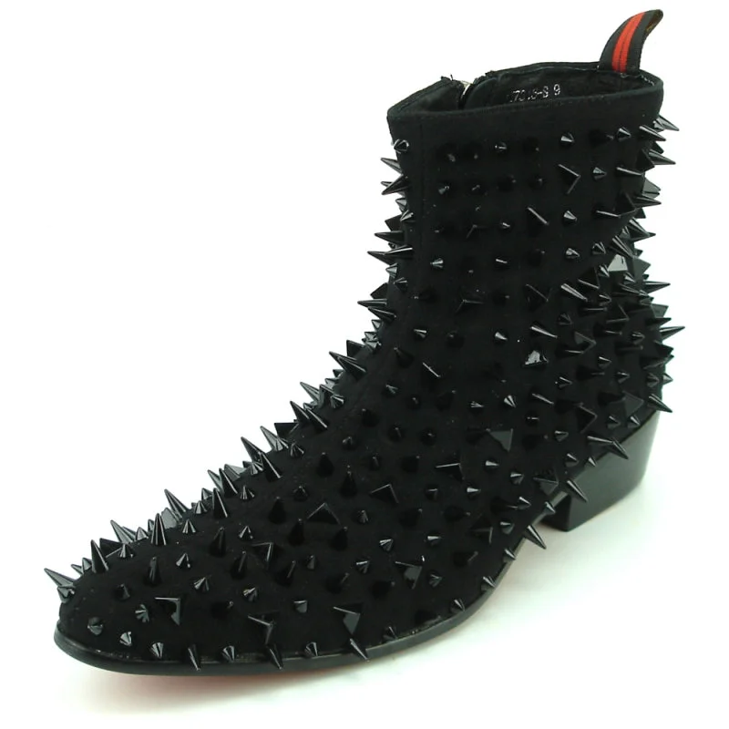 boots for gloves-  Fiesso FI-7316-S Black Suede Black Spikes Boots