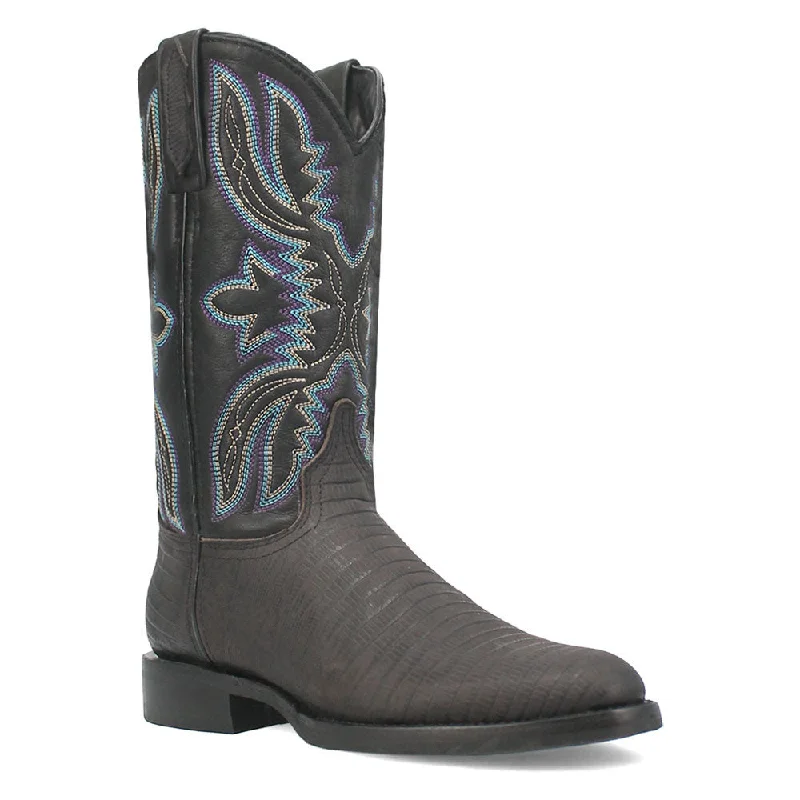 boots for ankle injury-  Dingo's Saw Buck Black Lizard Print Leather Boots