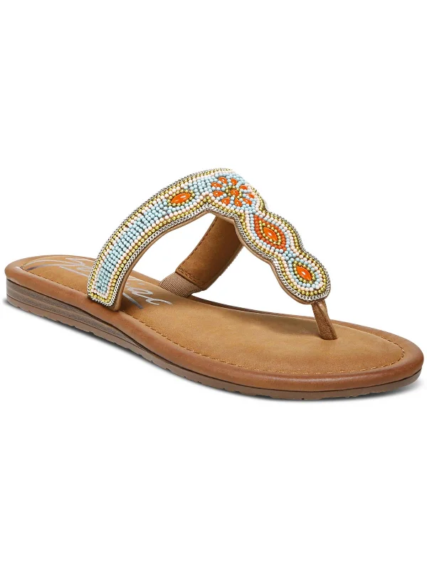 sandals with woven footbed-  Sandals with a fashionable touch for evenings-Yves Womens Faux Leather Flip-Flop T-Strap Sandals