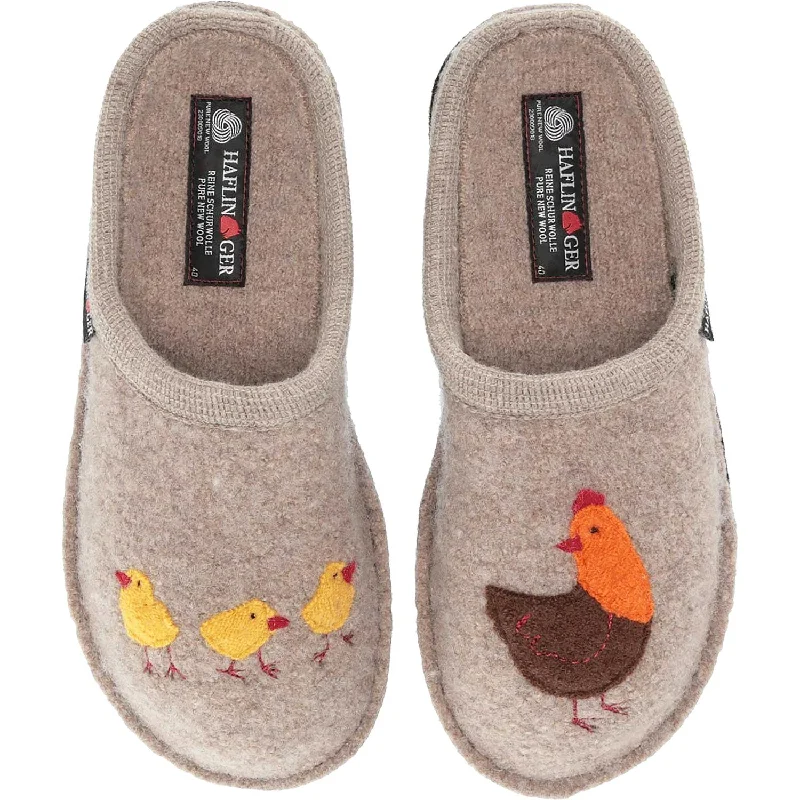 fluffy cozy slippers-  slippers for cold mornings-Women's Haflinger Gallina Natural Boiled Wool